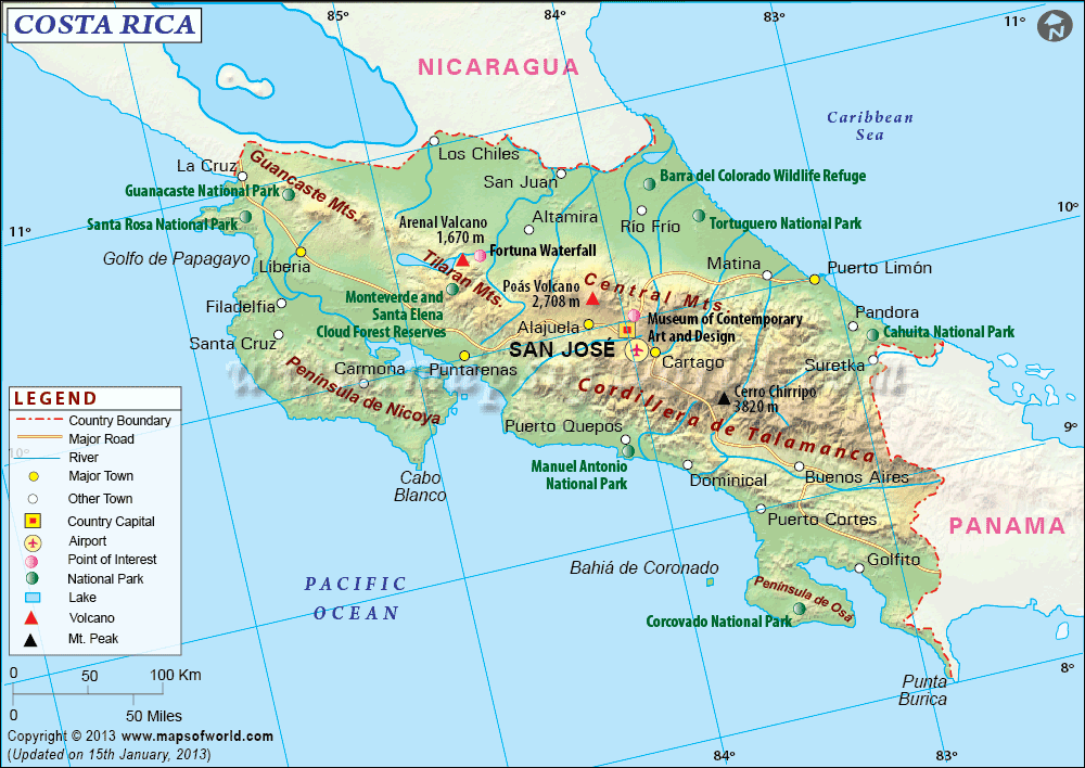Costa Rica Map. 
